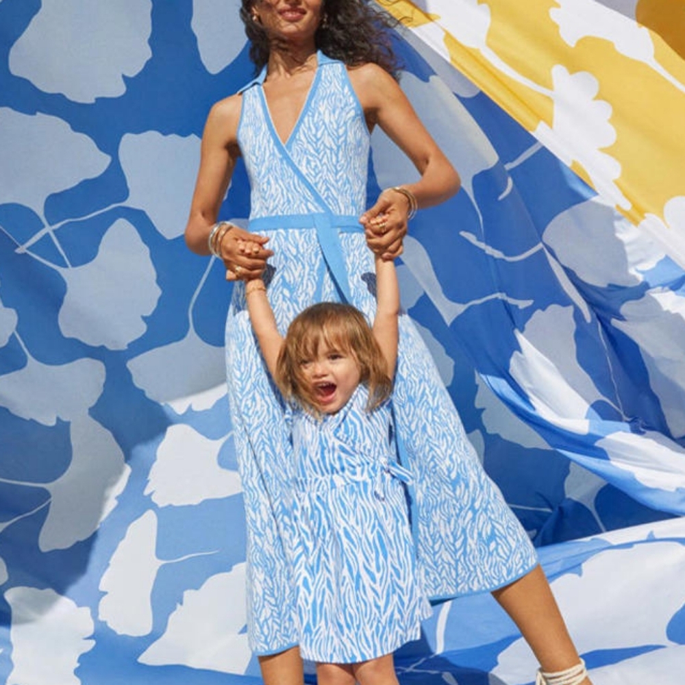 Diane Von Furstenberg Blue and White Midi Dress